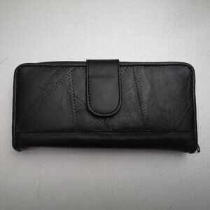 YIK Fung Black Lambskin Patchwork & Balance is Man Made Wallet
